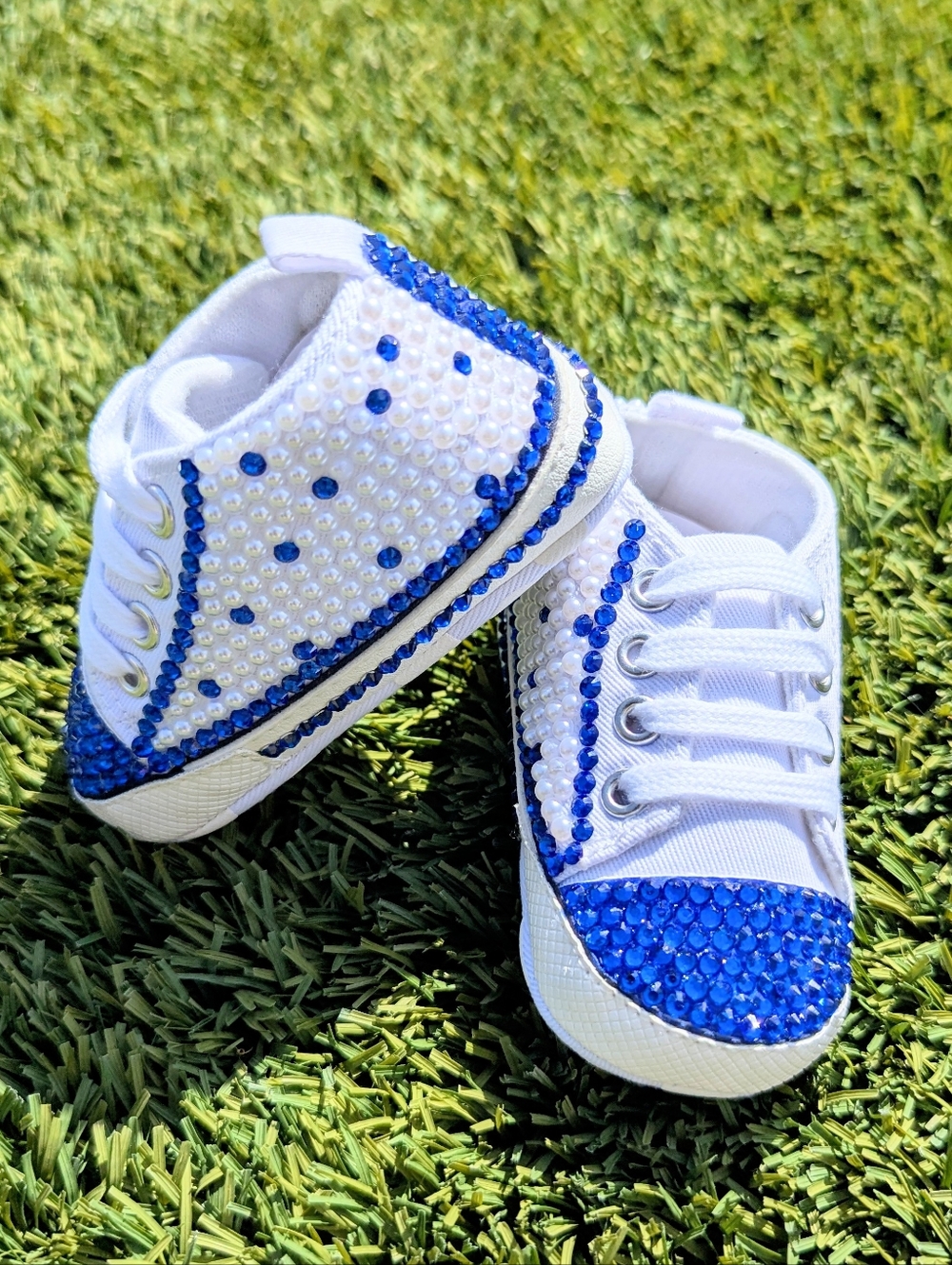 NEW Baby White and Blue Hand Embellished Canvas Sneakers (Other Colors Avail.)
